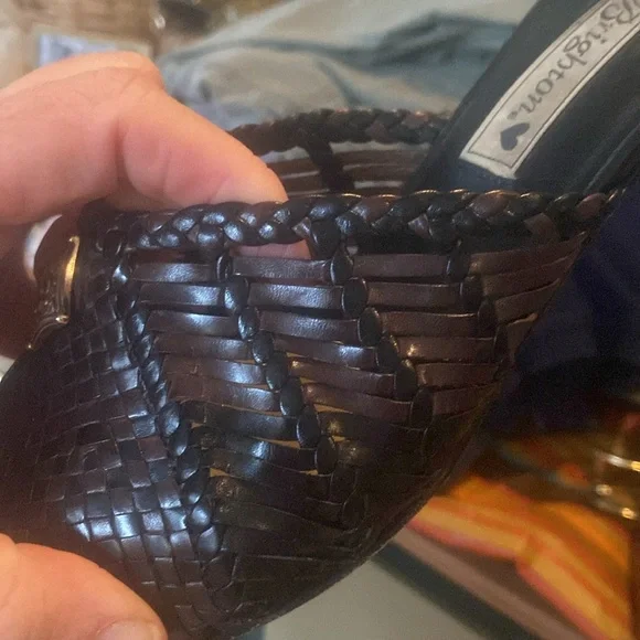 Brighton Abby Woven Leather Black & Brown Slip on Sandal - Sz 10M - Picture 3 of 11